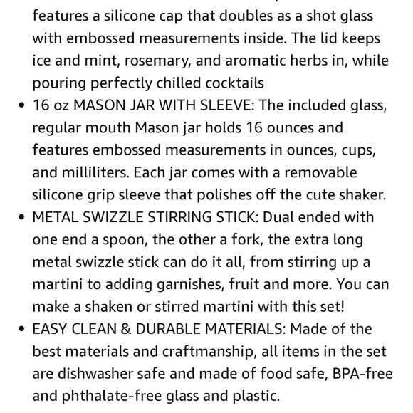 Masontops Cocktail Shaker Set – Glass Mason Jar Shaker–4PCw/ Metal swizzle stick - Picture 9 of 16